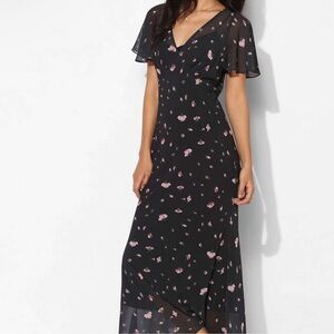Betsey Johnson Black and Pink Floral Maxi Dress